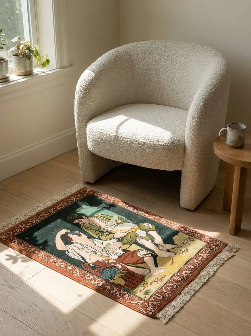 Tabriz Graphic · Handgeknüpft – Grün, 66x52 cm