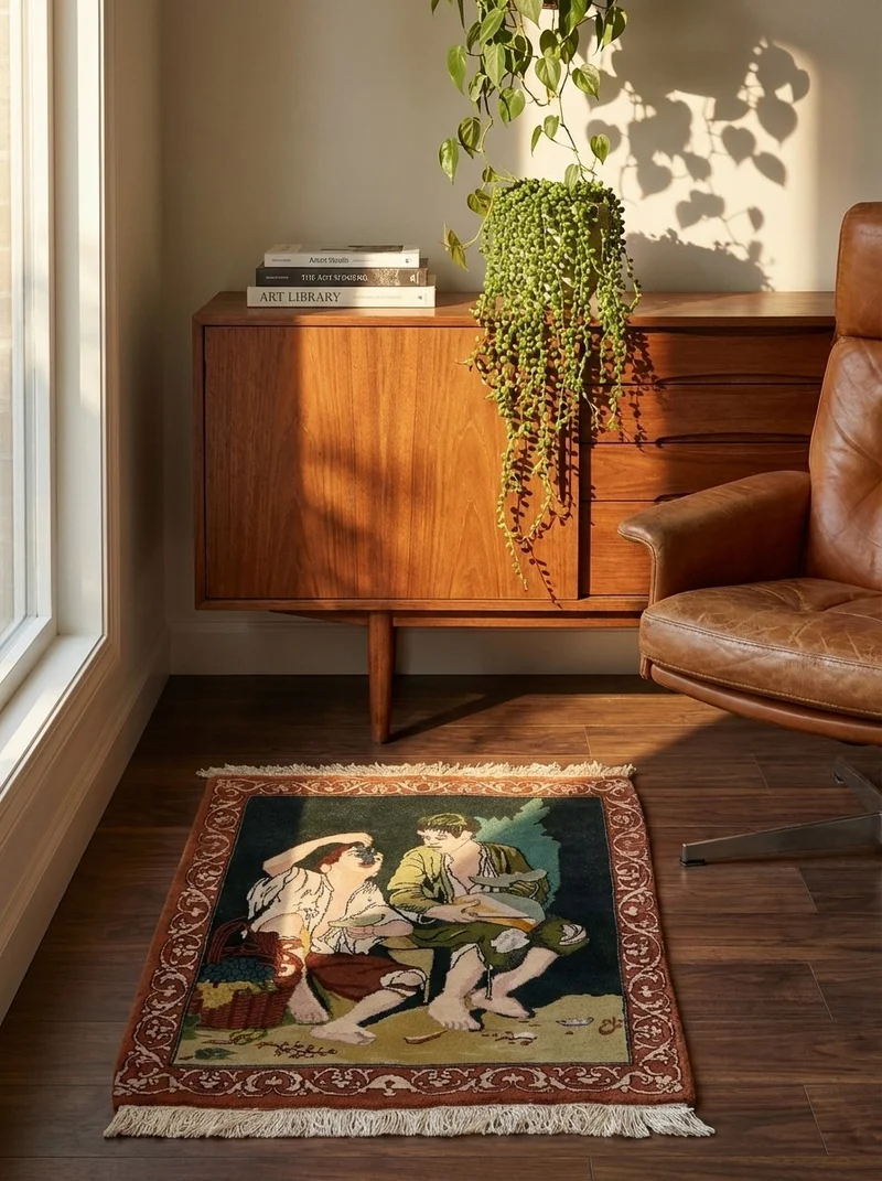 Tabriz Graphic · Handgeknüpft – Grün, 66x52 cm