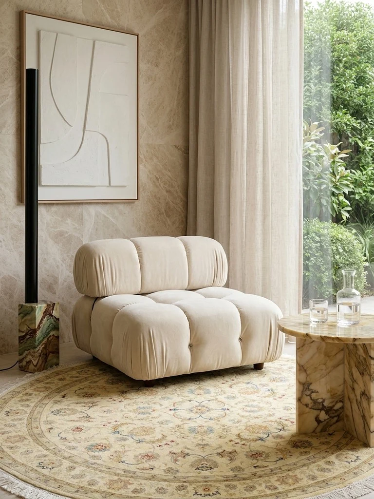 Tabriz Round · Handgeknüpft – Gelb, 150x150 cm