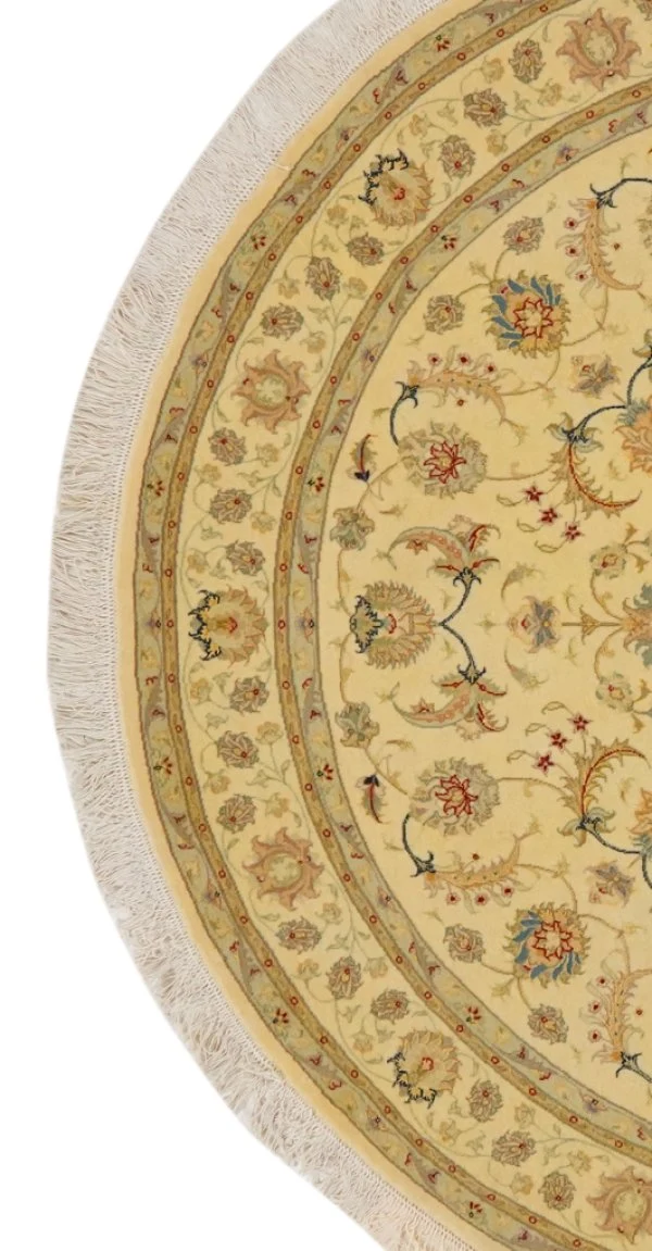 Tabriz Round · Handgeknüpft – Gelb, 150x150 cm