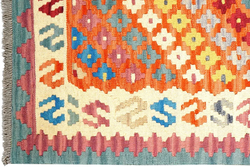 Kelim Gashgai · Handgewebt – Orange, 289x79 cm