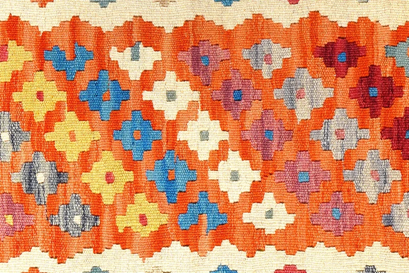 Kelim Gashgai · Handgewebt – Orange, 289x79 cm