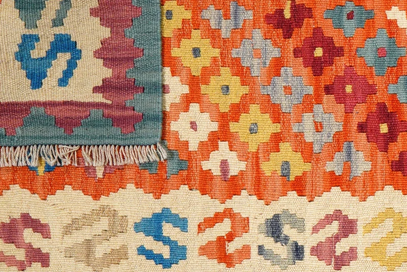 Kelim Gashgai · Handgewebt – Orange, 289x79 cm