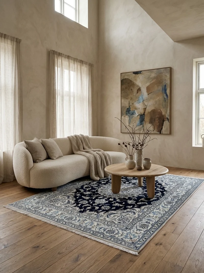 Nain 12La · Handgeknüpft – Blau, 240x196 cm
