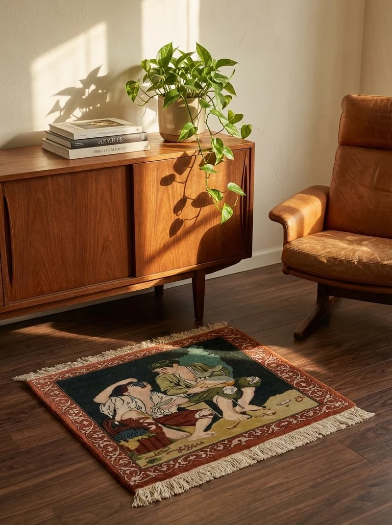 Tabriz Graphic · Handgeknüpft – Grün, 66x52 cm