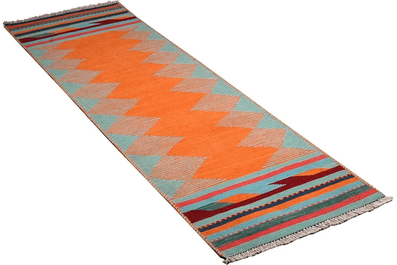 Kelim Gashgai · Handgewebt – Orange, 200x56 cm