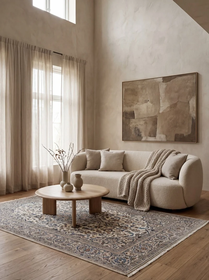 Kashan · Handgeknüpft – Beige, 213x135 cm