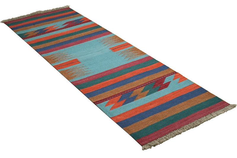 Kelim Gashgai · Handgewebt – Bunt, 200x63 cm