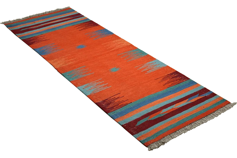 Kelim Gashgai · Handgewebt – Orange, 201x66 cm