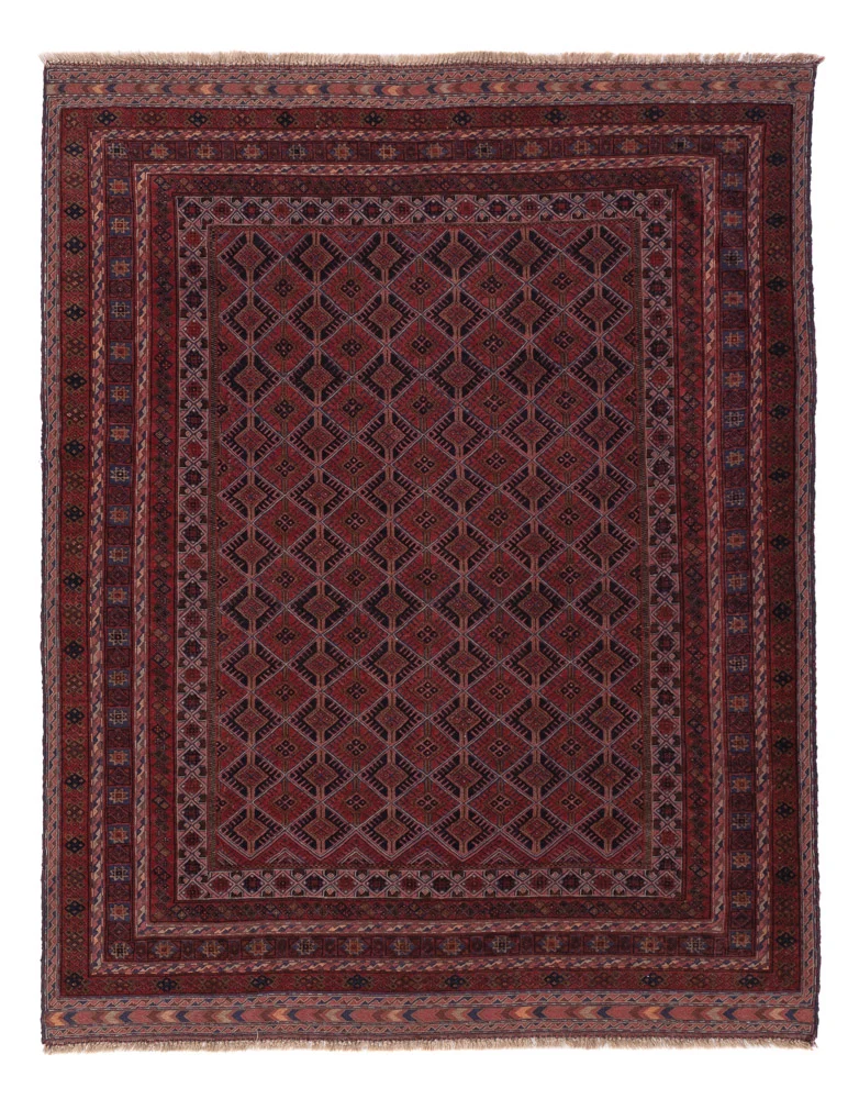Kelim Afghan Teppich 159x196cm - dunkelrot