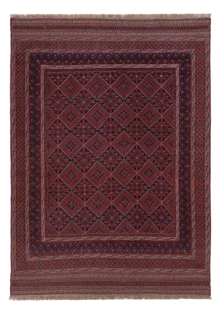 Kelim Afghan Teppich 140x193cm - dunkelrot