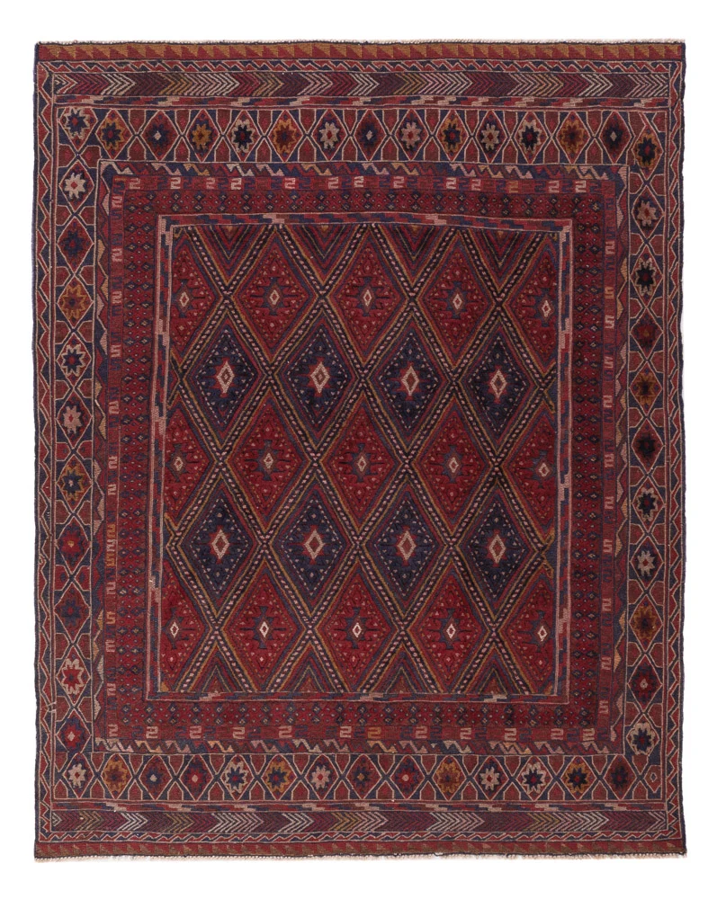 Kelim Afghan Teppich 145x187cm - dunkelrot