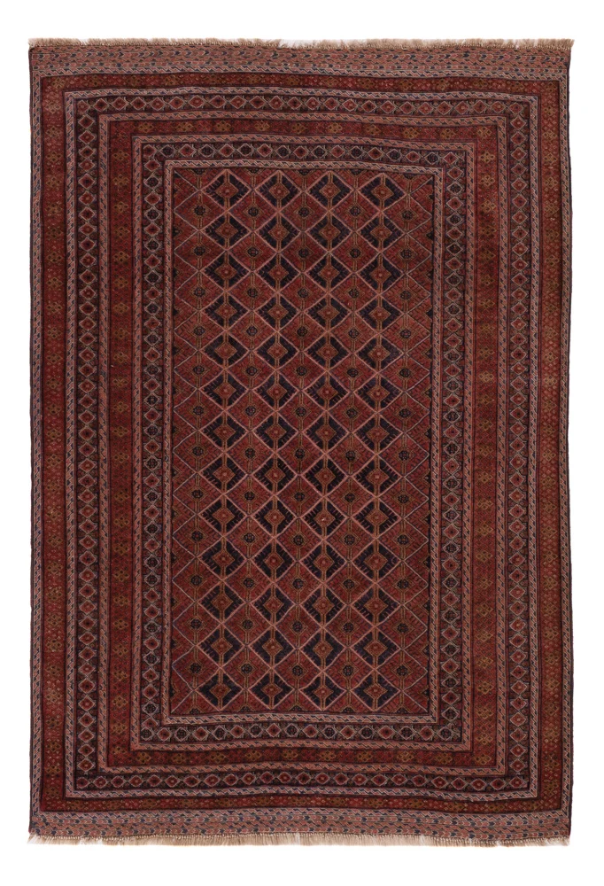 Kelim Afghan Teppich 140x207cm - dunkelrot