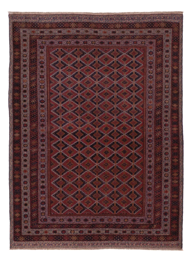 Kelim Afghan Teppich 144x200cm - dunkelrot