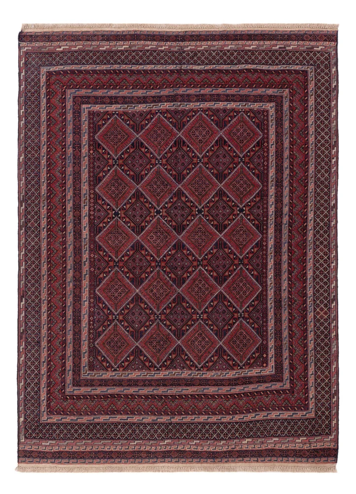Kelim Afghan Teppich 141x196cm - dunkelrot