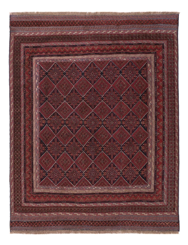Kelim Afghan Teppich 144x186cm - dunkelrot
