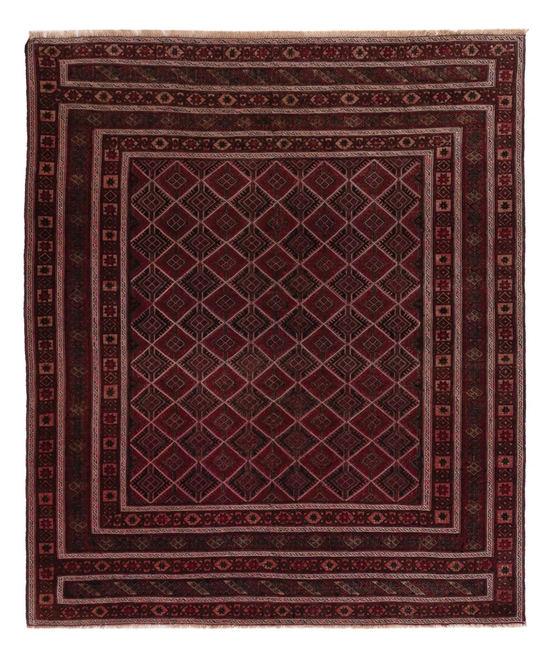 Kelim Afghan Teppich 155x184cm - dunkelrot