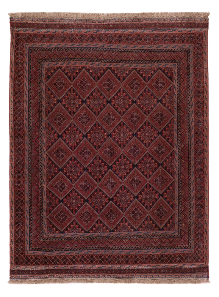 Kelim Afghan Teppich 142x184cm - dunkelrot