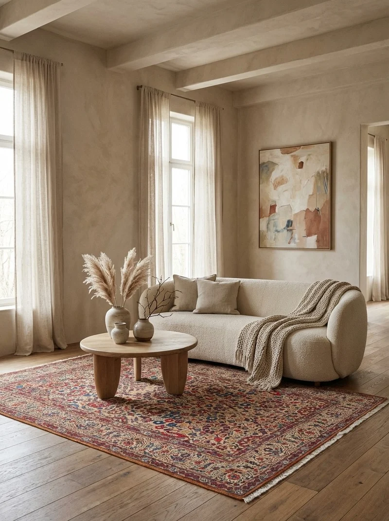 Kashan · Handgeknüpft – Beige, 204x135 cm
