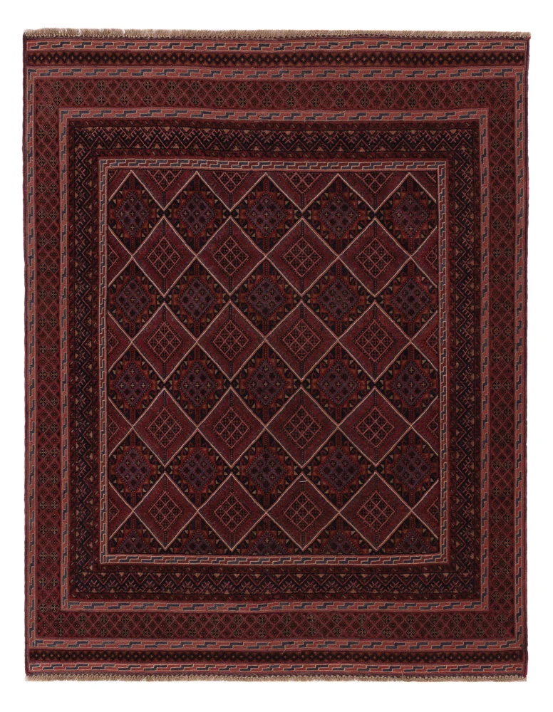 Kelim Afghan Teppich 141x183cm - dunkelrot