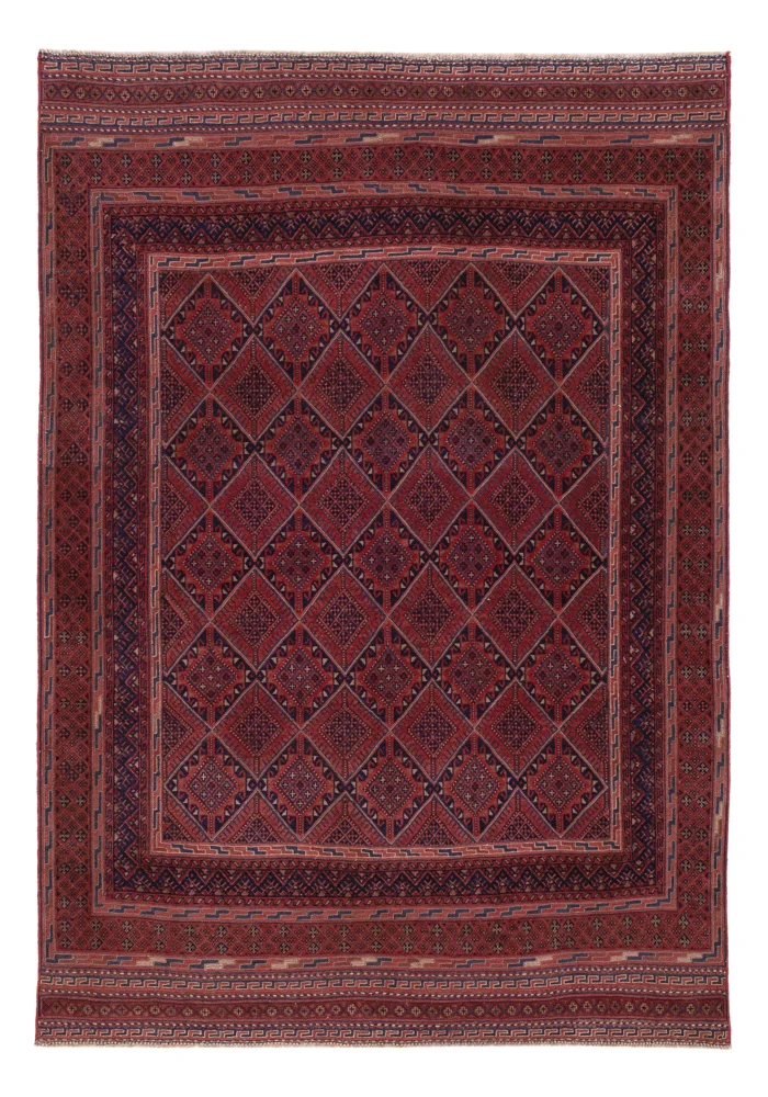 Kelim Afghan Teppich 132x190cm - dunkelrot