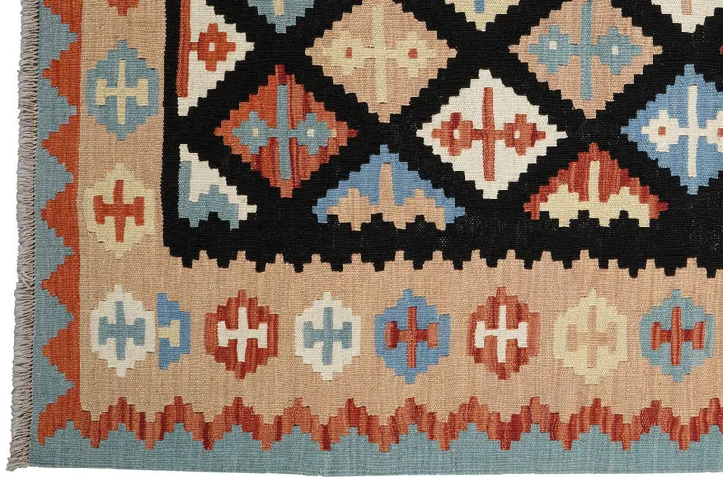 Kelim Gashgai · Handgewebt – Schwarz, 204x156 cm