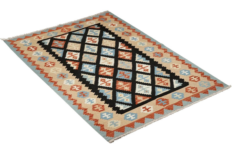 Kelim Gashgai · Handgewebt – Schwarz, 204x156 cm