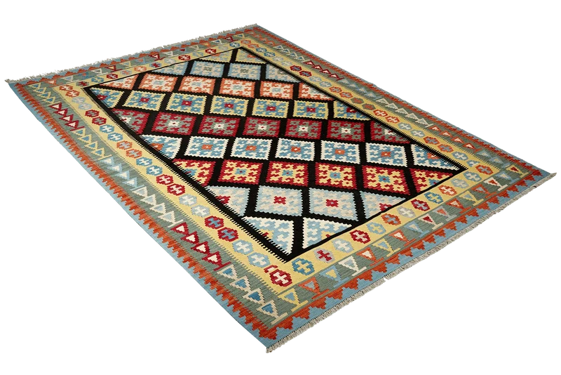 Kelim Gashgai · Handgewebt – Schwarz, 293x214 cm