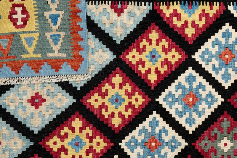 Kelim Gashgai · Handgewebt – Schwarz, 293x214 cm