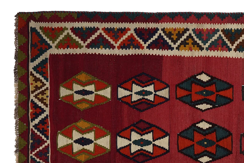 Kelim Gashgai Old · Handgewebt – Rot, 232x147 cm