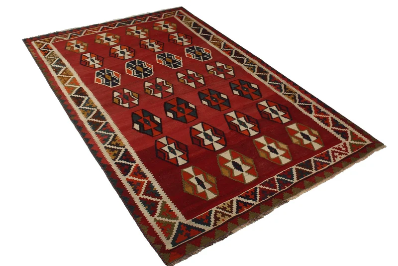 Kelim Gashgai Old · Handgewebt – Rot, 232x147 cm