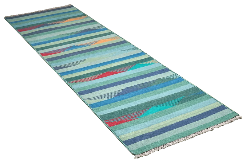 Kelim Gashgai · Handgewebt – Blau, 254x73 cm