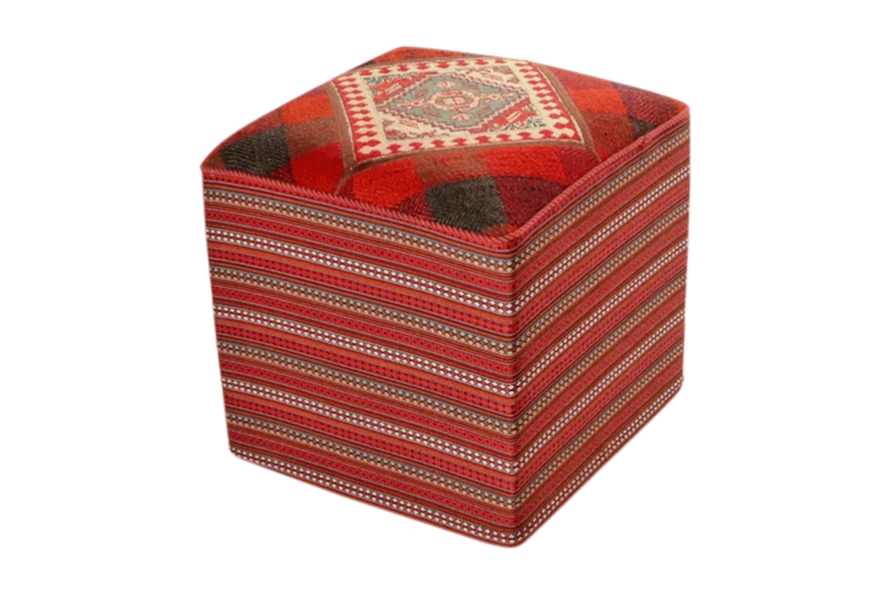 Kelim Pouf · Handgefertigt – Bunt, 47x47 cm