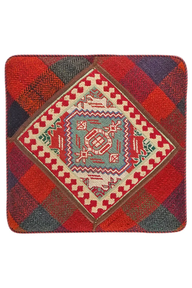 Kelim Pouf · Handgefertigt – Bunt, 47x47 cm