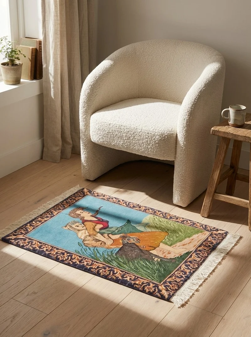 Tabriz Graphic · Handgeknüpft – Blau, 66x55 cm