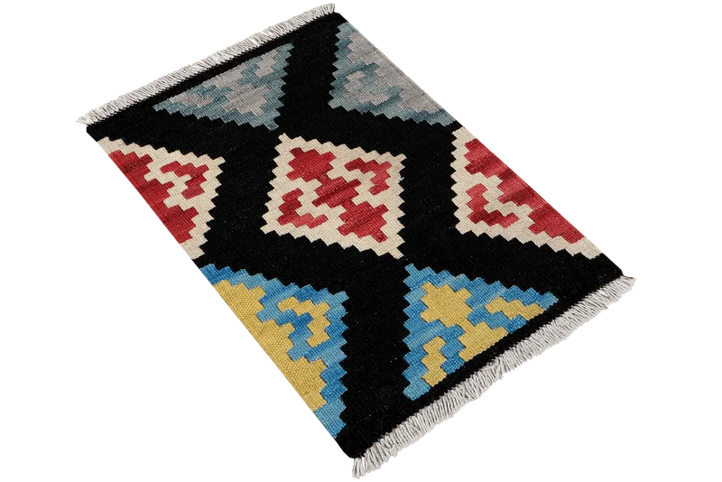 Kelim Gashgai · Handgewebt – Schwarz, 60x42 cm