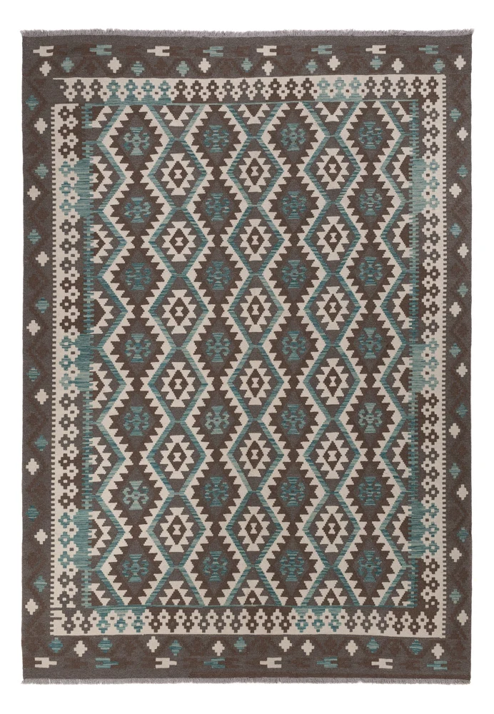 Kelim Maimene Teppich 205x296cm - dunkelgrau