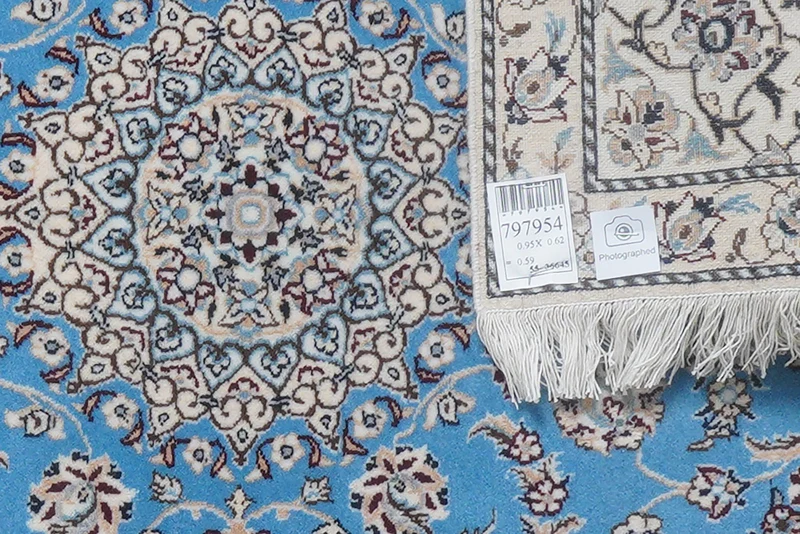 Nain 6La · Handgeknüpft – Blau, 95x62 cm