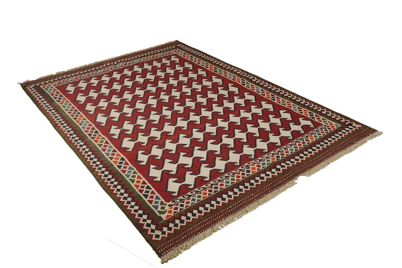 Kelim Gashgai Old · Handgewebt – Rot, 222x159 cm