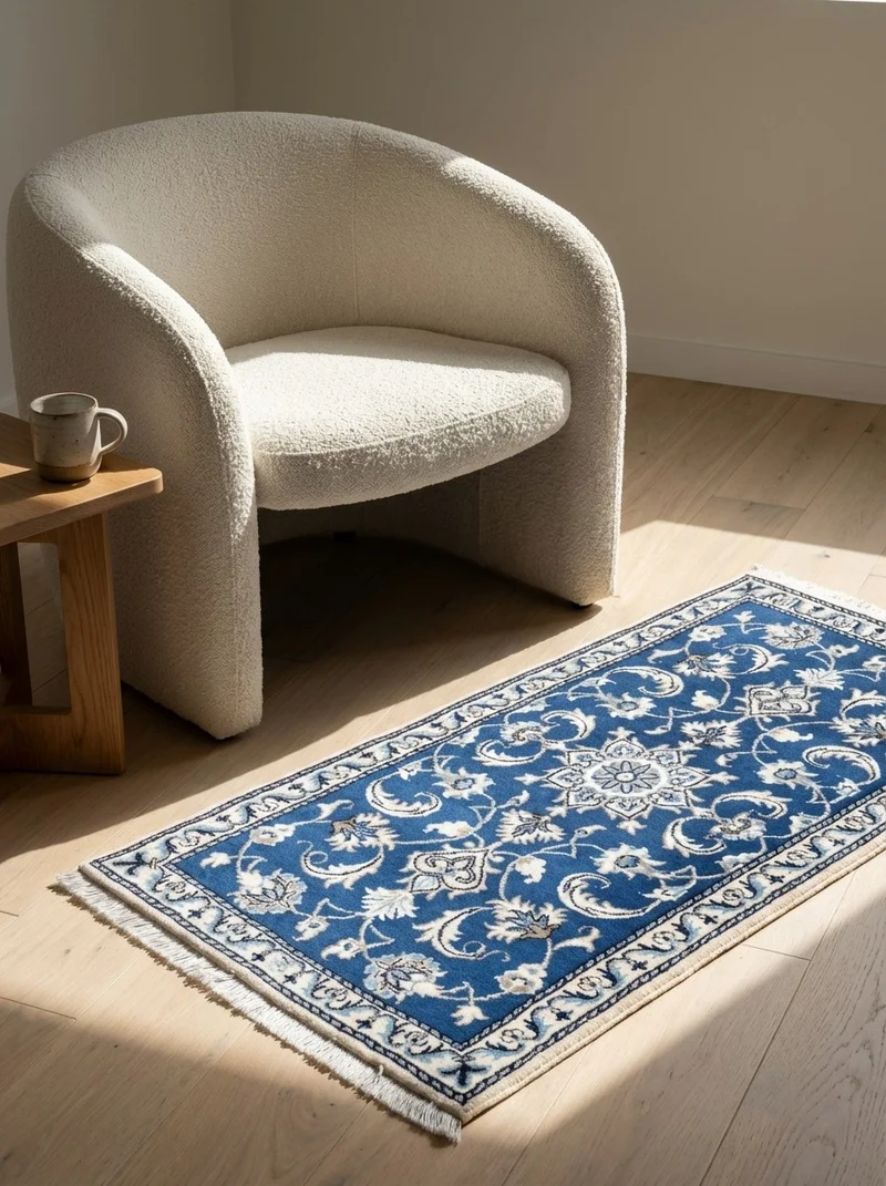 Nain 12La · Handgeknüpft – Blau, 135x69 cm