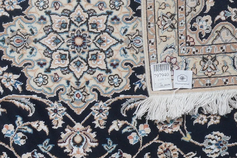 Nain 9La · Handgeknüpft – Blau, 213x70 cm