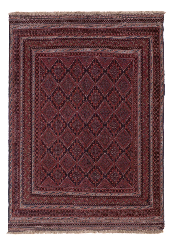 Kelim Afghan Teppich 139x200cm - dunkelrot