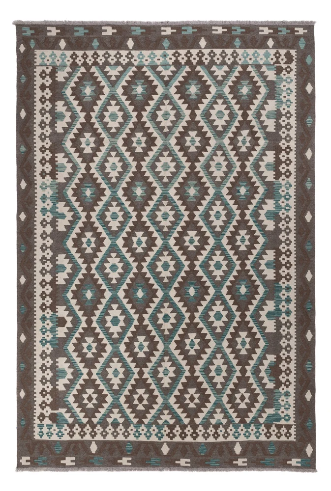 Kelim Maimene Teppich 197x294cm - dunkelgrau
