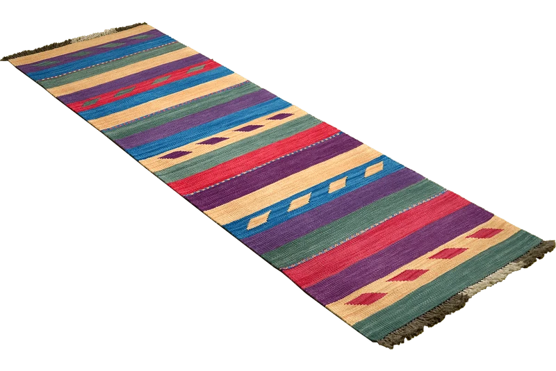 Kelim Gashgai · Handgewebt – Bunt, 203x64 cm