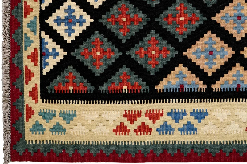 Kelim Gashgai · Handgewebt – Schwarz, 180x130 cm