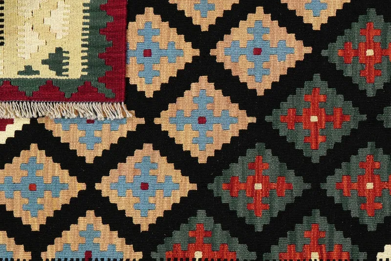 Kelim Gashgai · Handgewebt – Schwarz, 180x130 cm