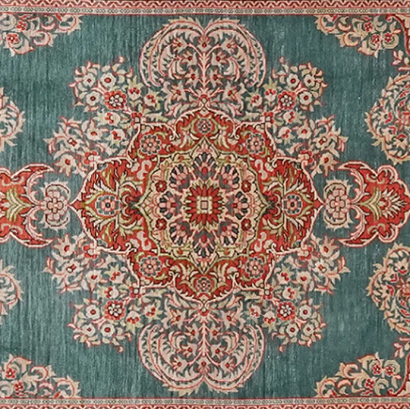 Hereke-Seide · Handgeknüpft – Türkis, 96x66 cm
