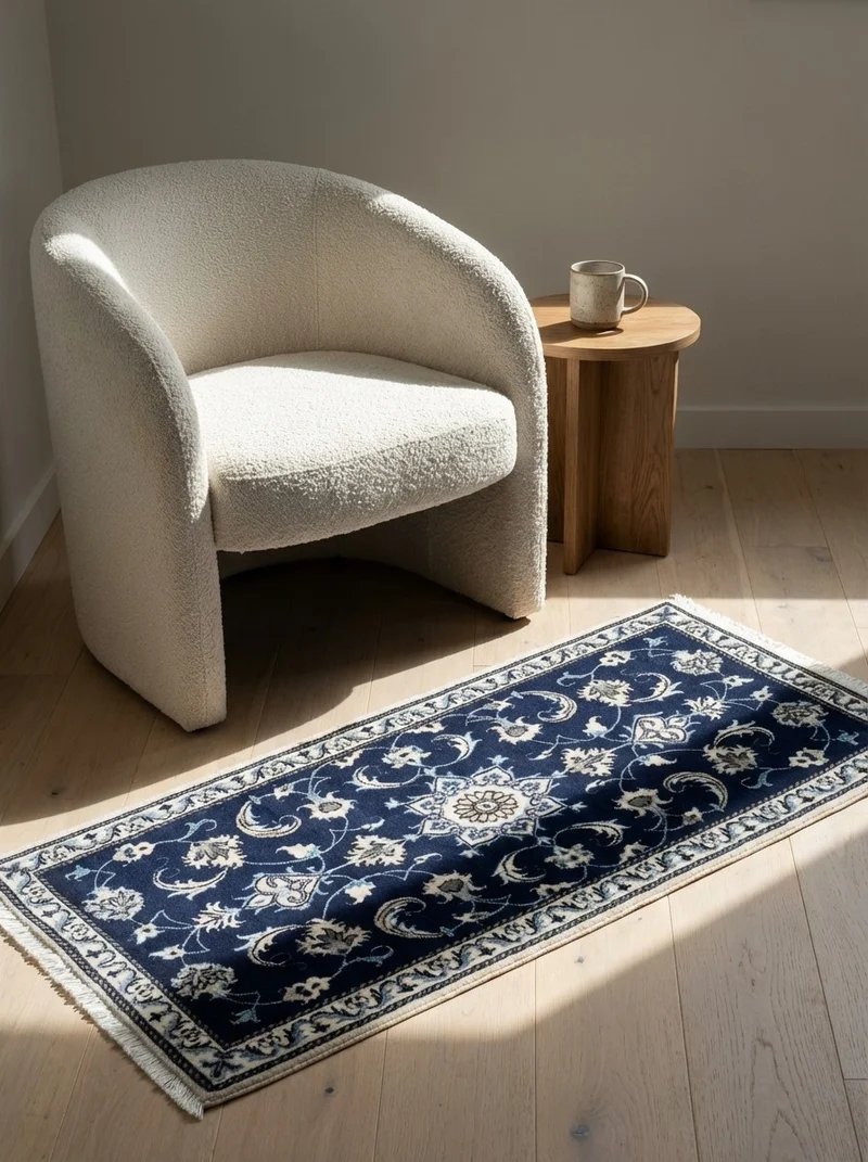 Nain 12La · Handgeknüpft – Blau, 140x68 cm
