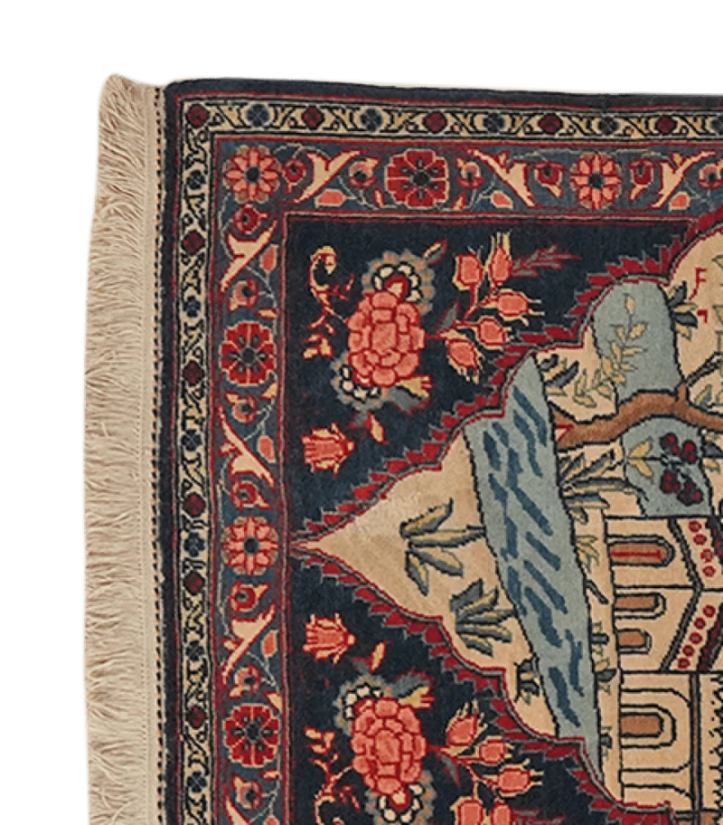 Kashan · Handgeknüpft – Blau, 76x63 cm