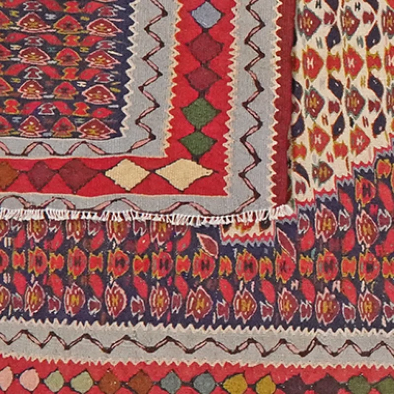 Kelim Senneh · Handgewebt – Blau, 312x89 cm
